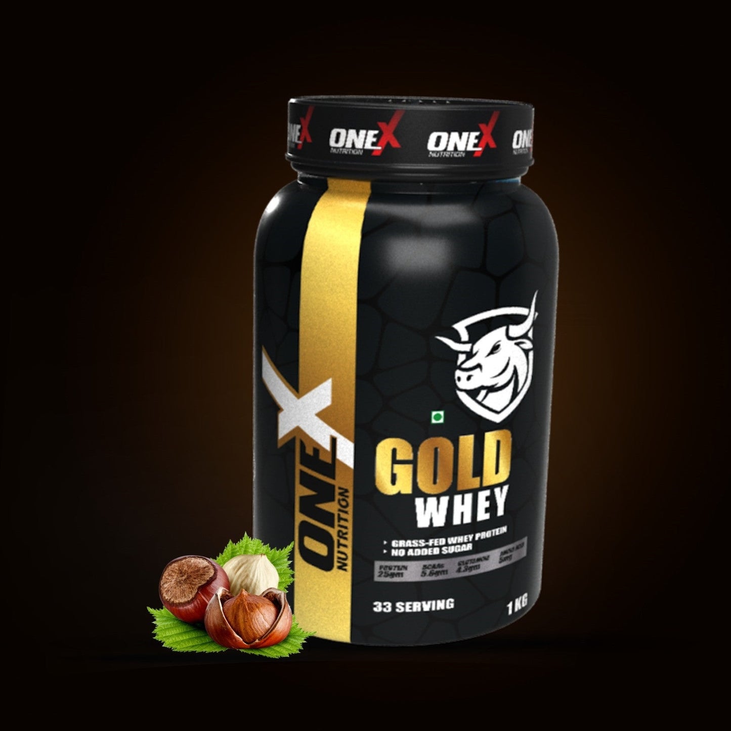 100% Pure Gold Whey Protein Premium Nutrition for Muscle Growth - Hazelnut Chocolate / 1 kg - Whey Protein